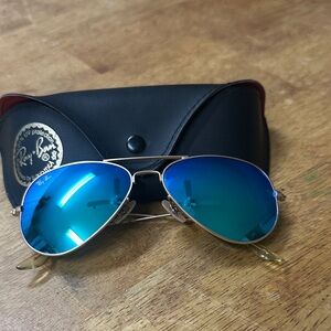 Ray-Ban Gold Frame Sunglasses with Blue Lenses
